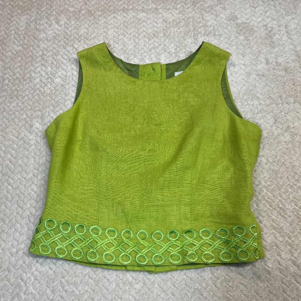 VintageScarlett Linen Blend Sleveless Crop Tank Embroidery Detail Women Size 3/4